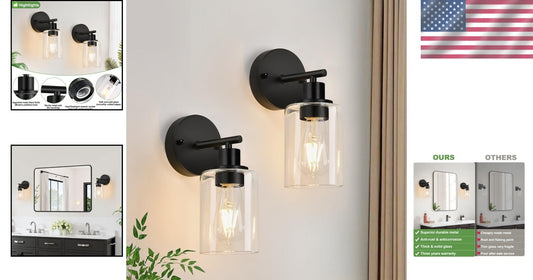 Versatile 2-Pack Modern Black Sconces with Glass Shade for Stylish Lighting