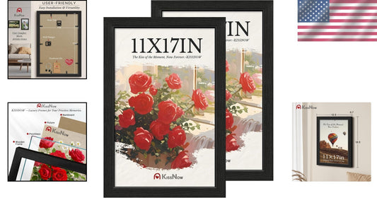 Versatile 11x17 Wooden Frames - Textured Black, Vertical & Horizontal Display