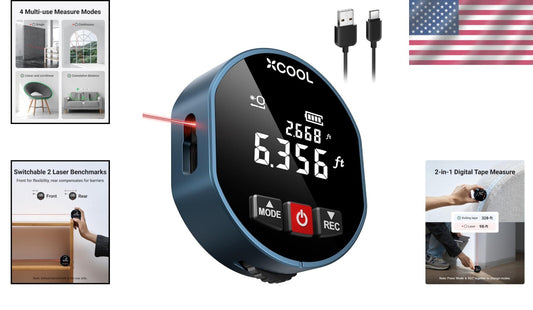 98-ft Laser Tape Measure with 328-ft Rolling Tape - Lightweight, Magnetic Design