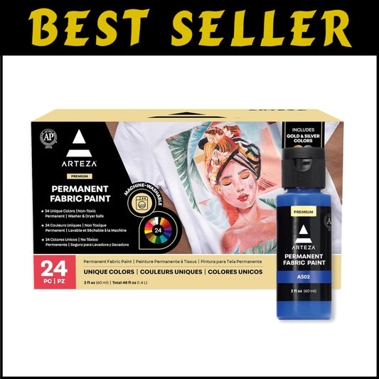 24 Color Fabric Paint Set - Permanent Textile Paint for T-Shirt Art