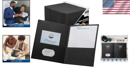 Durable Black Two-Pocket Folders - 125 Count, Perfect for School and Office Use