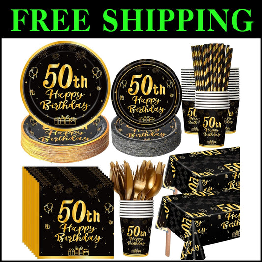 Stunning 452-Pc Black Gold 50th Birthday Decor Set - Perfect for Celebrations