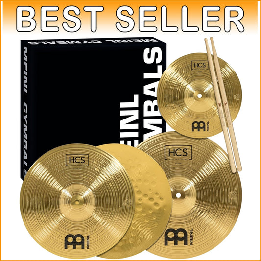 Durable Brass Cymbals HCS Set: 13" Hi-Hat, 14" Crash, 10" Splash, Sticks & More