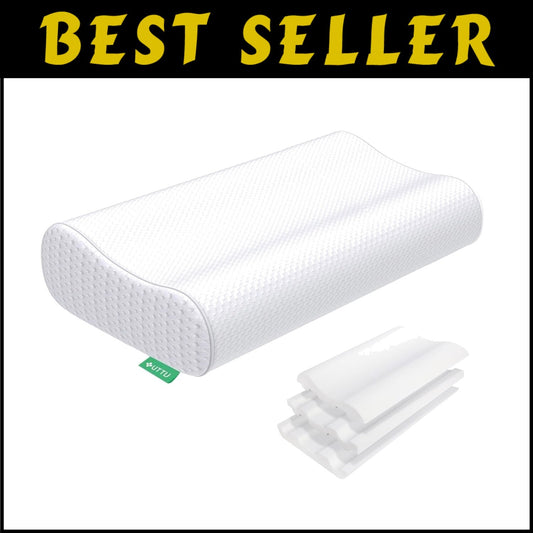 Cooling Contour Neck Pillow - Adjustable Memory Foam for Side & Back Sleepers