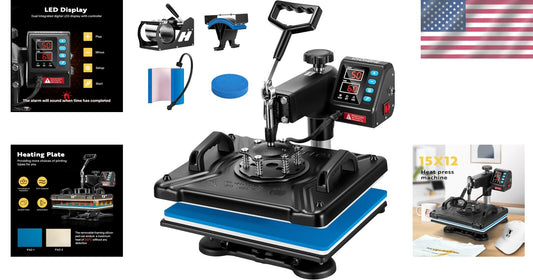 5-in-1 Clamshell Heat Press Machine - 12 x 15 Inch Multifunctional Swing Away