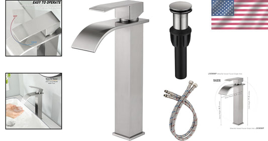 Elegant Waterfall Sink Faucet - Durable Single Handle in Brushed Nickel Finish