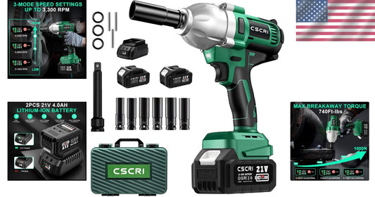 Cordless Impact Wrench Kit - 1/2 inch Brushless 740 Ft-lbs Torque Lightweight