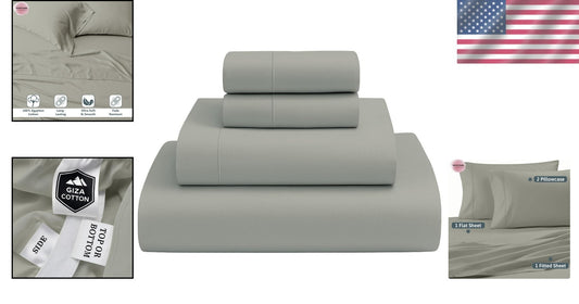 100% Certified Giza Cotton King Size Sheets Set - 4PC Deep Pocket Elegance