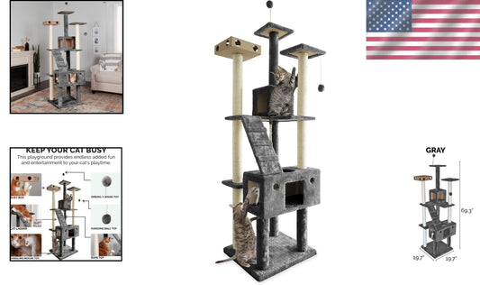 69.3" Double Decker Cat Tree - Interactive Playground with Scratching Posts
