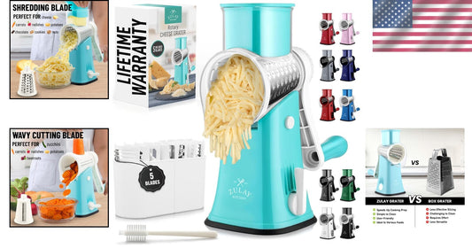 5-Blade Vegetable Chopper - Hand Crank Grater with Suction Base for Fast Prep