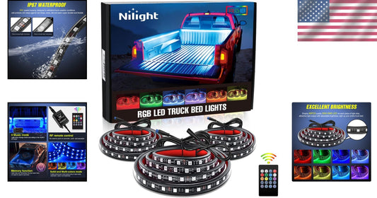 3PCS 60-Inch RGB LED Truck Bed Light Strip Kit with Remote Control - Waterproof