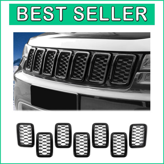 Front Grill Cover Trim Kit - 7Pcs ABS Inserts for 2017-2020 Jeep Grand Cherokee