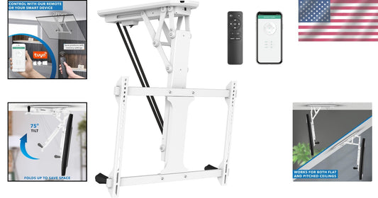 Premium White Electric Ceiling TV Mount - 75 Degree Tilt for 32-70 Inch TVs