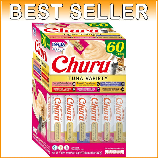 Interactive Churu Tuna Treats, Creamy & Grain-Free - 60 Servings for All Cats