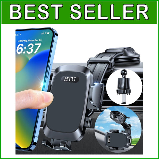 4-in-1 Universal Car Phone Mount - Suction Cup & Vent Clip for Optimal Stability