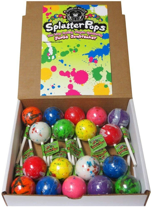SplatterPops 3-lb Box of 18 Colorful Jumbo Jawbreaker Lollipops - Retro Treat