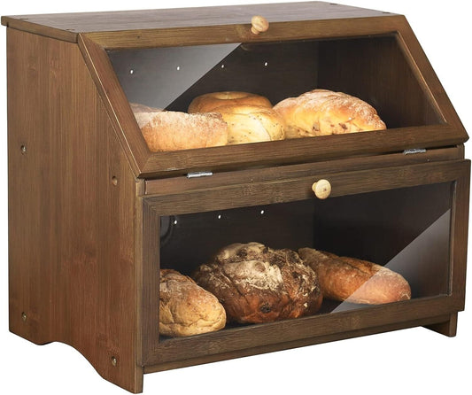 Stylish Double Layer Bread Storage Bin with Clear Window - 15.4" L x 9.8" W