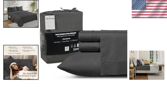 300 Thread Count Sateen King Sheet Set - Soft, Cooling & Hypoallergenic Charcoal