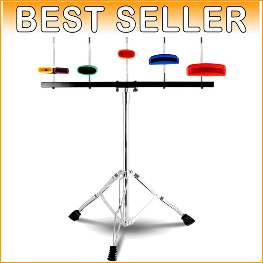 Professional Jam Block Percussion Stand - Stable Double Brace & Cowbell Holder