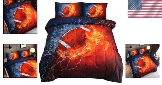 Full Size American Football Comforter Set with 3D Rugby Print - Fun for Teens