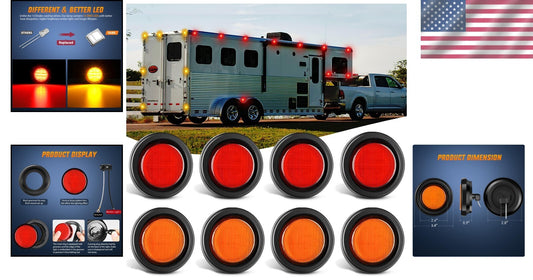 8PCS Flush Mount LED Clearance Lights - Waterproof Design for Trucks & Trailers