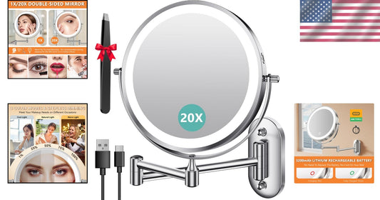 8” Round Makeup Mirror with 54 LED Lights - Rechargeable & Adjustable Brightness