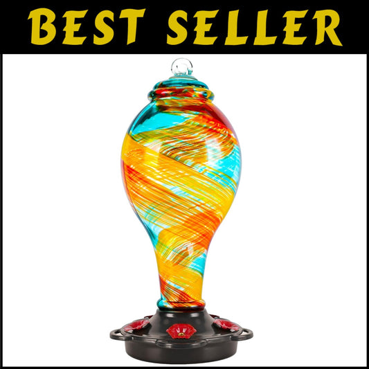 Vintage Style Glass Hummingbird Feeder with 5 Ports - Leak Proof & Easy to Clean