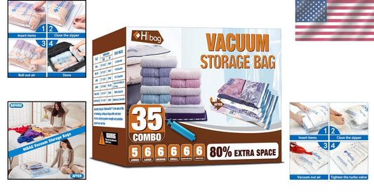 35-Pack Vacuum Storage Bags - Space Saver Solution for Clothing & Bedding