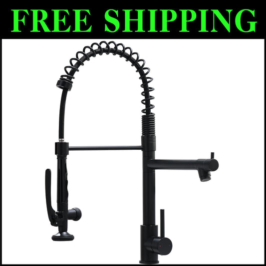 Elegant Matte Black Gooseneck Faucet with Pull Down Sprayer for Modern Kitchens