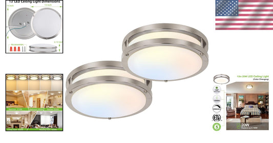 Energy-Efficient 2 Pack 13" Flush Mount Ceiling Lights with Dimming Feature