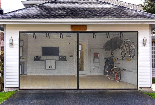 Retractable 16x8FT Garage Door Screen - Durable Fiberglass, 44 Magnetic Points