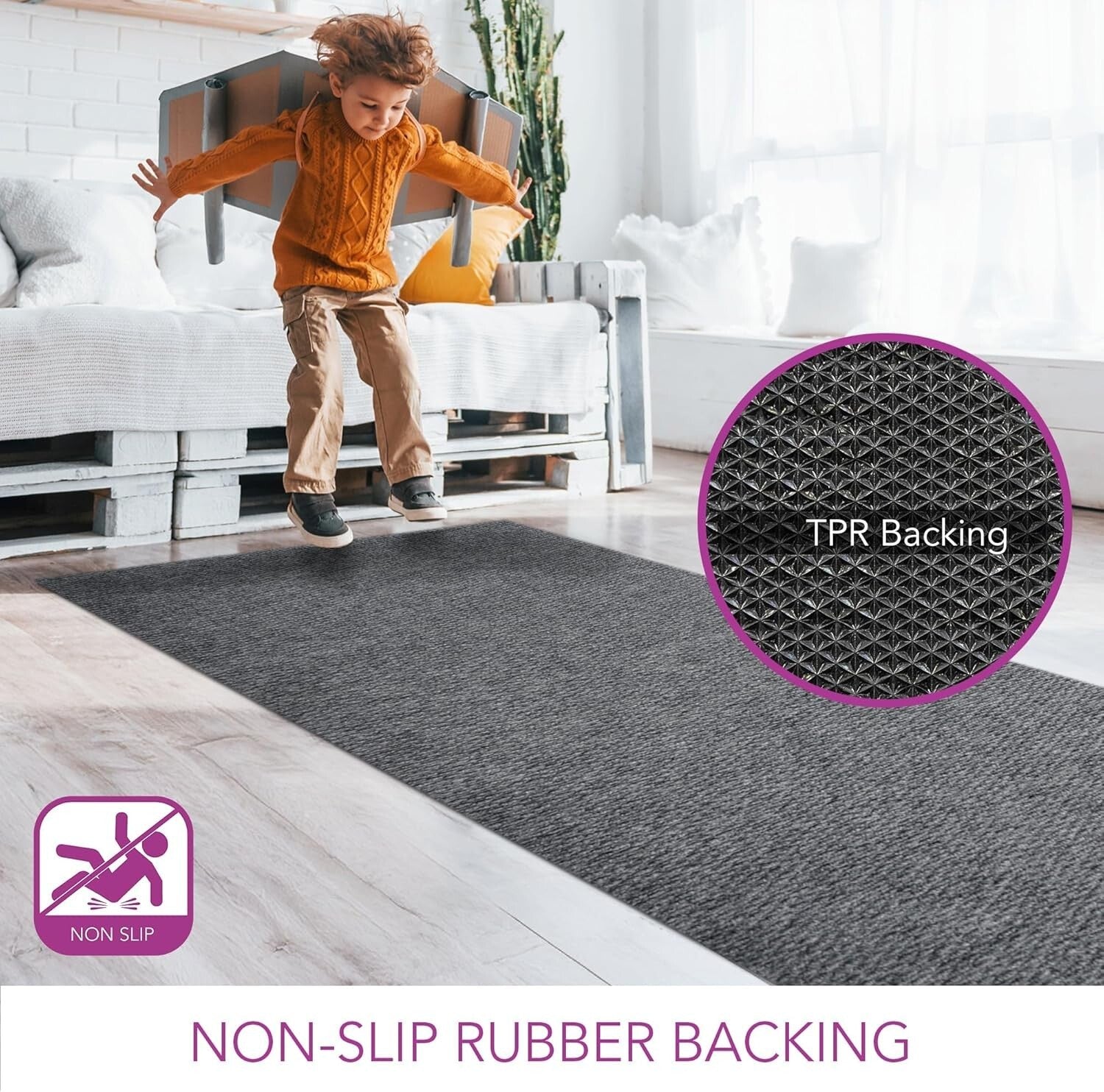 Versatile Hallway Runner - Eco-Friendly Non-Slip 3ft x 8ft Carpet in Grey