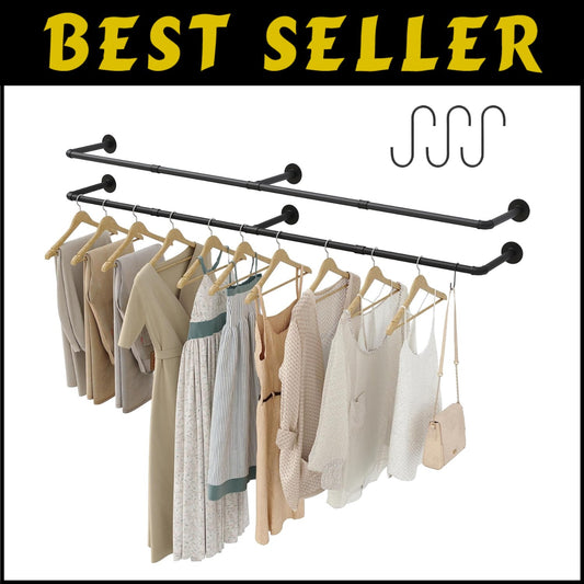 Portable 72''L Iron Clothes Rack with Hooks – Ideal for Laundry and Retail