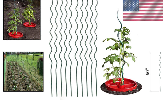 Durable 59-Inch Vinyl Coated Tomato Stakes - 10 Pack Climbing Plant Supports