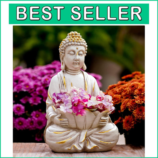 Outdoor Meditating Buddha Statue with Natural Stone Finish - 12" Serenity Decor