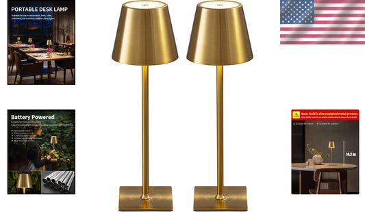 Battery Powered LED Desk Lamps, Waterproof Gold Finish, Perfect for Outdoor Use
