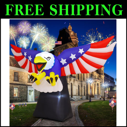 Independence Day 8.5FT Blow Up Bald Eagle with Lights for Outdoor Celebration