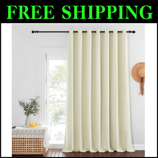Soft Polyester Beige Blackout Curtains 100” W x 108” L - All-Season Room Divider