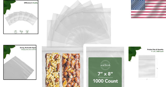 7x8 Zip Lock Bags - 1000 Pack Clear, Food Safe, Ideal for Parties & Crafts