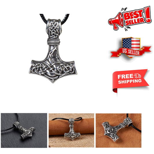 925 Silver Double-Sided Viking Thor's Hammer Pendant - Adjustable Necklace