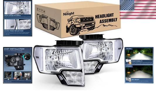 DOT Compliant Clear Corner Headlight Set for 2009-2014 Ford F150 Trucks