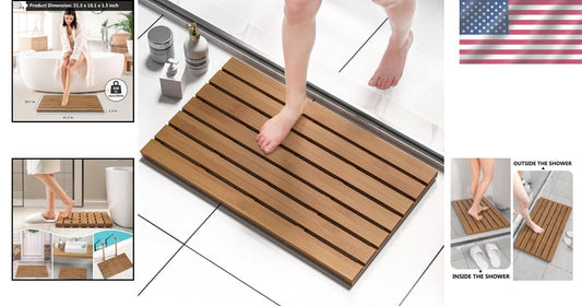 Durable Walnut Bamboo Shower Mat - Large Non-Slip Waterproof Design, 31.3 x 18.1