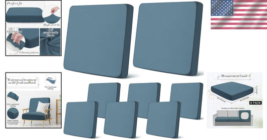 Durable Waterproof Sofa Cushion Covers Set - 8Pcs Gray Blue Comfort Protectors