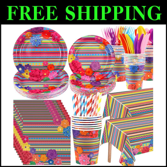 Disposable Mexican Party Tableware Set for 50 - Quick Cleanup & Festive Style