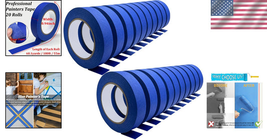 Versatile 20 Roll Blue Masking Tape - Ideal for Arts, Crafts, and Wall Painting