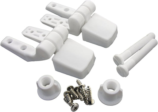 Durable White Plastic Toilet Seat Hinge Set with Rustproof Bolts - 6-Piece