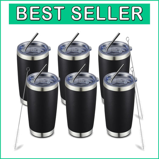 6 Pack 20oz Double Wall Insulated Stainless Steel Travel Tumblers for Hot & Cold