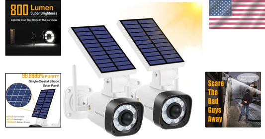 Solar Powered Security Camera Set with Motion-Activated Floodlights - Pack of 2
