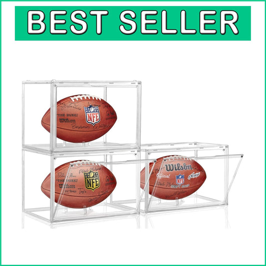Full Size Football Display Cases - Clear Acrylic with Easy Access Magnetic Door