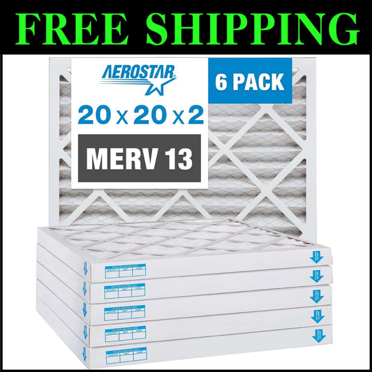 High-Efficiency 20x20x2 MERV 13 Air Filters - 6 Pack for Clean Air at Home